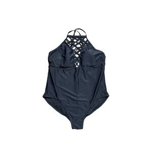 Tahiti Criss Cross One Piece Women’s 3X Black High Neck Swim Suit Bathing Suit